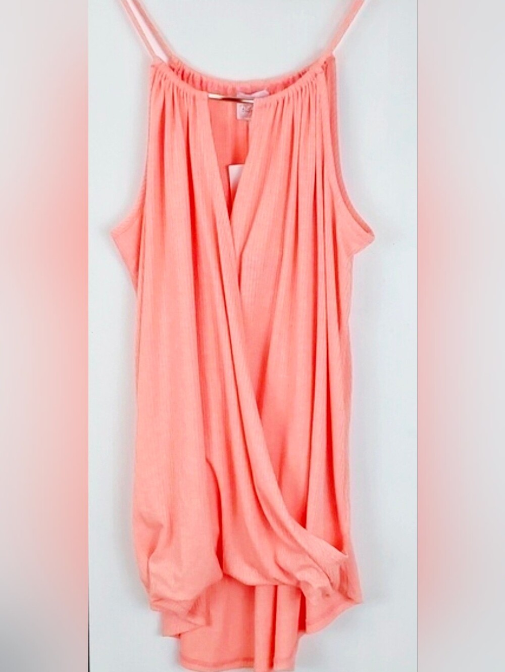Blue Heaven| Womens Ribbed Soft Pink Strappy Wrap Top Silver Accent Sz.Large